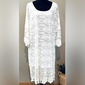 NWT- Alfani Women's White Floral Lace 3/4 Sleeve Lined Dress in 3X
